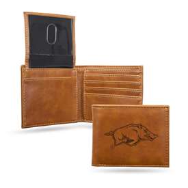 Arkansas Razorbacks Brown Laser Engraved Bill-fold Wallet - Slim Design - Great Gift    