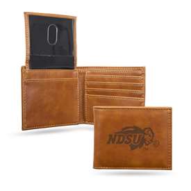 North Dakota State Bisons Brown Laser Engraved Bill-fold Wallet - Slim Design - Great Gift    