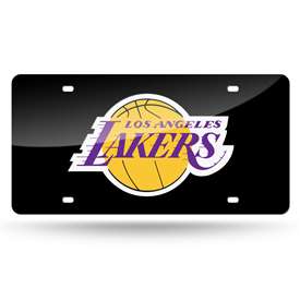 Los Angeles Lakers Black 12" x 6" Laser Cut Tag For Car/Truck/SUV - Automobile D?cor    