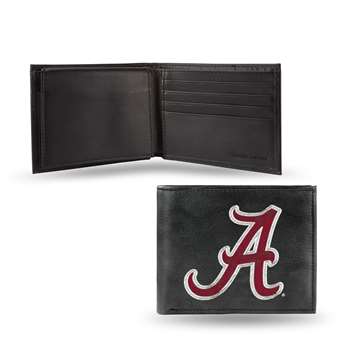 Alabama Crimson Tide Standard Embroidered Genuine Leather Billfold Wallet 3.25" x 4.25" - Slim    