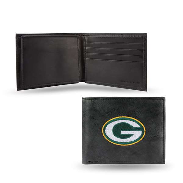 Green Bay Packers  Embroidered Genuine Leather Billfold Wallet 3.25" x 4.25" - Slim    