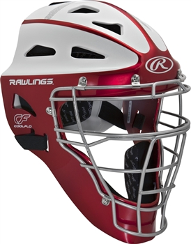 Rawlings VELO Softball Protective Hockey Style Catcher's Helmet Youth Scarlet/White