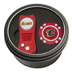 Calgary Flames Golf Tin Set - Switchblade, Golf Chip   