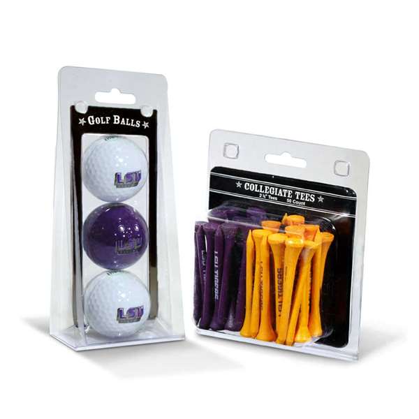 LSU Tigers  3 Golf Balls And 50 Golf Tees