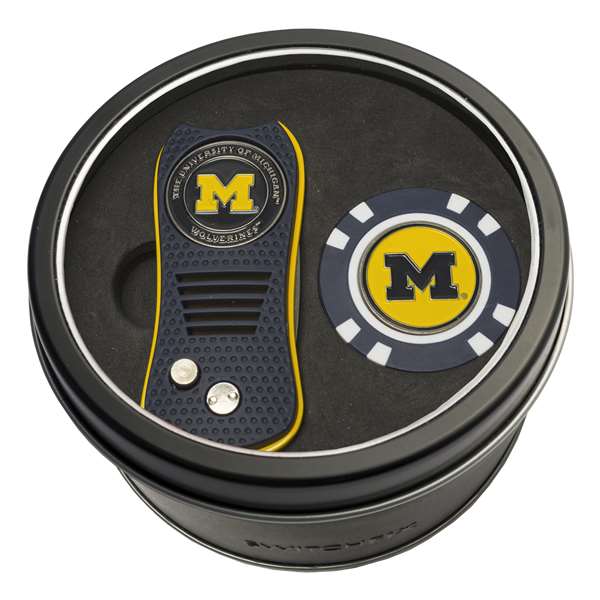 Michigan Wolverines Golf Tin Set - Switchblade, Golf Chip   