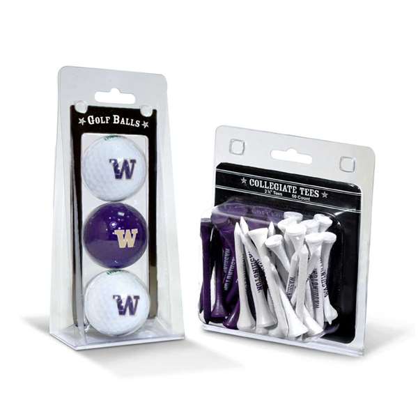 Washington Huskies  3 Golf Balls And 50 Golf Tees