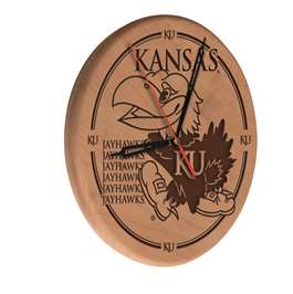 University of Kansas 13 inch Solid Wood Engraved Clock