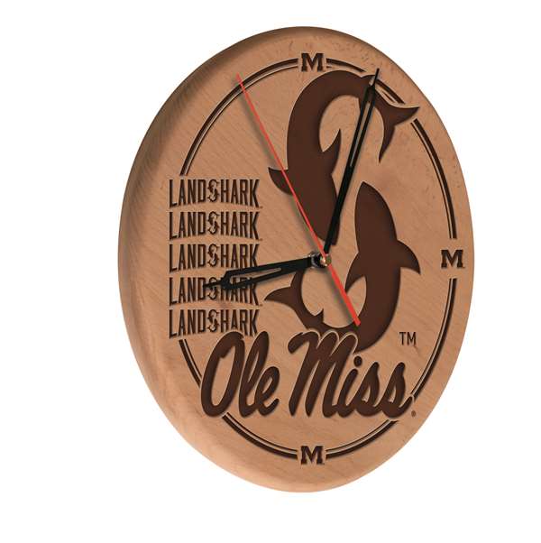 University of Mississippi 13 inch Solid Wood Engraved Clock