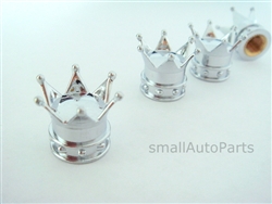 Chrome Silver Crown Tire Valve Stem Caps