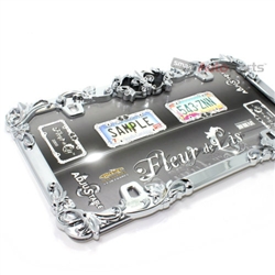 Fleur de lis Metal Chrome License Plate Tag Frame for Auto-Car-Truck
