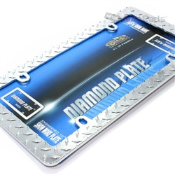 Diamond Plate Chrome Metal License Plate Tag Frame for Auto-Car-Truck