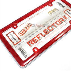 Red Reflector Chrome Plastic License Plate Tag Frame for Auto-Car-Truck