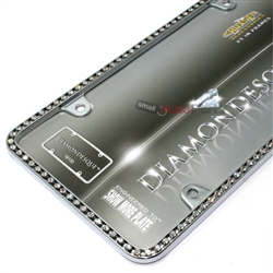 Clear Diamond Bling Crystals Chrome License Plate Tag Frame for Auto-Car-Truck