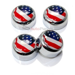 4 Chrome USA American Flag License Plate Fastener Screw Bolt Caps for Car-Bike