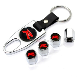 Honda Type R Red Logo Chrome Tire/Wheel Stem Valve Caps + Wrench Key Chain