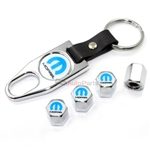 Mopar Logo Chrome Tire/Wheel Stem Air Valve Caps + Wrench Key Chain Gift Set