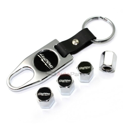 Ford Lightning Black Logo Chrome Tire/Wheel Stem Valve Caps + Wrench Key Chain