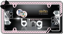 Chrome/Black/Pink Retro Polka Dots Bling License Plate Frame for USA Car-Truck