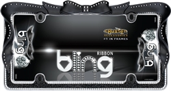 Chrome/Black Ribbon Girl Dress Bling License Plate Frame for USA Car-Truck-SUV