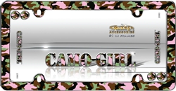 Camo-Girl Chrome Plastic License Plate Frame + Screw Bolt Caps for Car-Truck