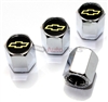 Chevrolet Yellow Logo Chrome ABS Tire Valve Stem Caps