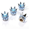 4 Chrome Crown Light Blue Bling Diamond Tire/Wheel Stem Valve Caps car truck