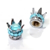 2 Motorcycle Chrome Crown Aqua Blue Bling Diamond Tire/Wheel Stem Valve Caps Set