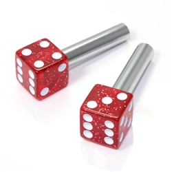 2 Red Glitter Dice Interior Door Lock Knobs Pins for Car-Truck-HotRod-Classic