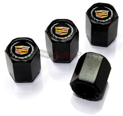 Cadillac New Style Silver Logo Black ABS Tire Valve Stem Caps