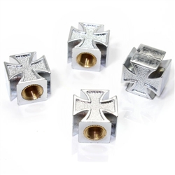 4 Chrome Iron Cross Wheel Tire Pressure Air Stem Valve Caps for Auto-Car-Truck