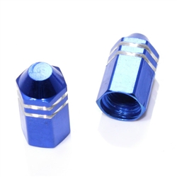 2 Blue Finned Hex Wheel Tire Pressure Air Stem Valve Caps for Motorcycle-Bike