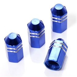 4 Blue Finned Hex Wheel Tire Pressure Air Stem Valve Caps for Auto-Car-Truck