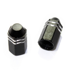 2 Black Finned Hex Wheel Tire Pressure Air Stem Valve Caps for Motorcycle-Bike