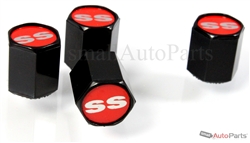 Chevrolet SS Red Logo Black ABS Tire Valve Stem Caps