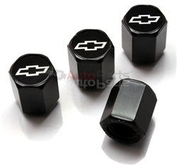 Chevrolet Silver Logo Black ABS Tire Valve Stem Caps