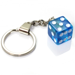 Clear Blue Dice Keychain