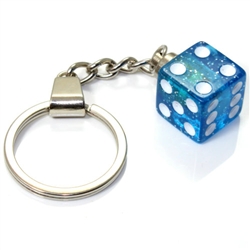 Clear Blue Glitter Dice Keychain