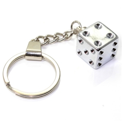 Chrome Silver Dice Keychain