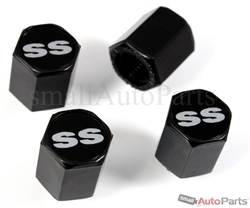 Chevrolet SS Silver Logo Black ABS Tire Valve Stem Caps