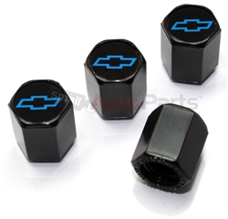 Chevrolet Blue Logo Black ABS Tire Valve Stem Caps