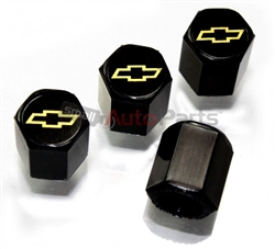 Chevrolet Yellow Logo Black ABS Tire Valve Stem Caps