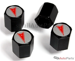 Pontiac Silver Logo Black ABS Tire Valve Stem Caps