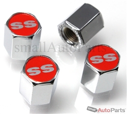 Chevrolet SS Red Logo Chrome ABS Tire Valve Stem Caps