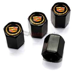 Cadillac New Style Gold Logo Black ABS Tire Valve Stem Caps