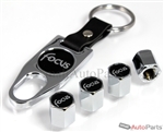 Ford Focus Black Logo Chrome ABS Tire Valve Stem Caps & Key Chain