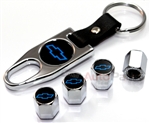 Chevrolet Blue Logo Chrome ABS Tire Valve Stem Caps & Key Chain