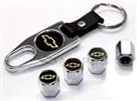 Chevrolet Yellow Logo Chrome ABS Tire Valve Stem Caps & Key Chain