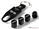 Chevrolet SS Silver Logo Black ABS Tire Valve Stem Caps & Key Chain