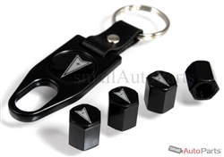 Pontiac Silver Logo Black ABS Tire Valve Stem Caps & Key Chain