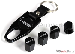 Hemi Logo Black ABS Tire Valve Stem Caps & Key Chain